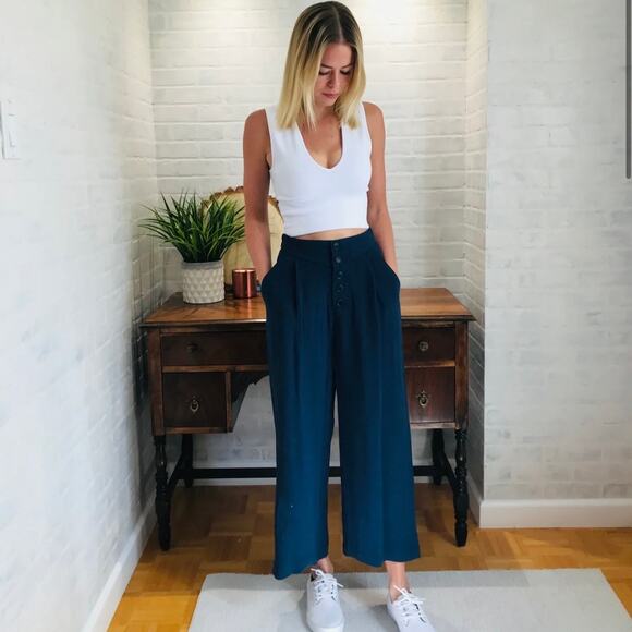 Gentle Fawn Navy Caesar Coastal Grandma High Waisted Linen Pleated Pants XS - Picture 15 of 15